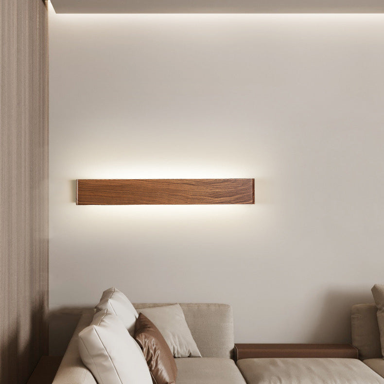 Modern Minimalist LED Wall Sconce - Rectangle Wood & Aluminum Lamp for Bedroom