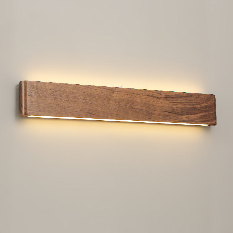 Modern Minimalist LED Wall Sconce - Rectangle Wood & Aluminum Lamp for Bedroom