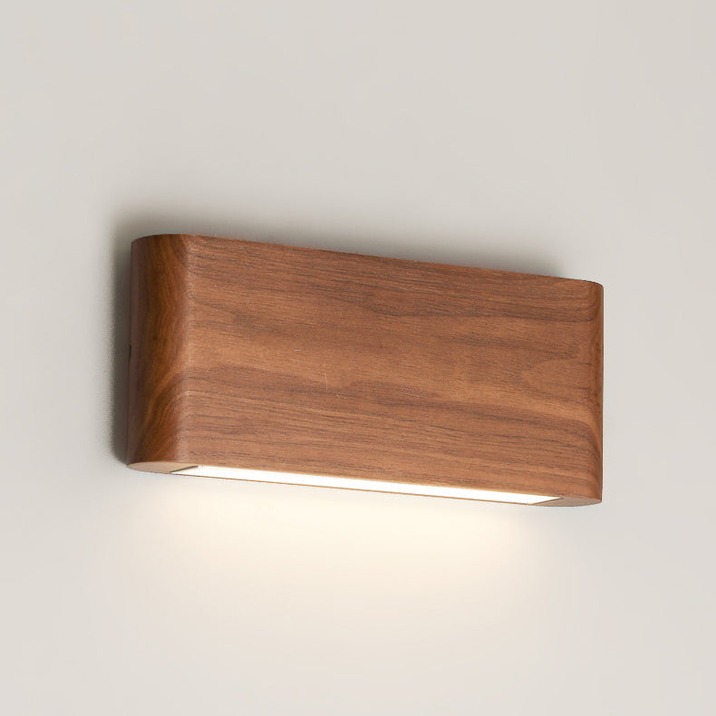 Modern Minimalist LED Wall Sconce - Rectangle Wood & Aluminum Lamp for Bedroom