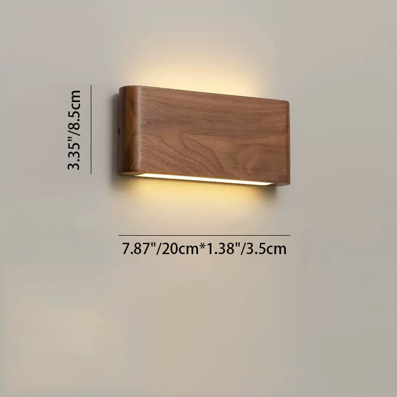 Modern Minimalist LED Wall Sconce - Rectangle Wood & Aluminum Lamp for Bedroom