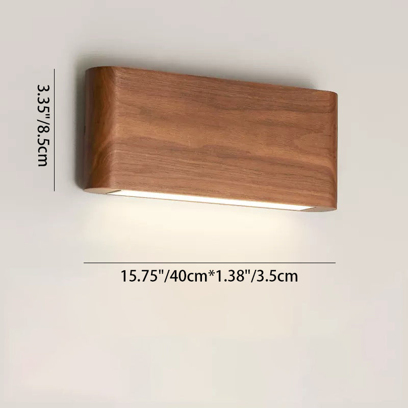 Modern Minimalist LED Wall Sconce - Rectangle Wood & Aluminum Lamp for Bedroom