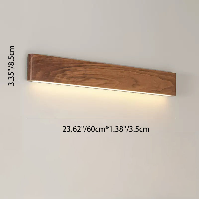 Modern Minimalist LED Wall Sconce - Rectangle Wood & Aluminum Lamp for Bedroom