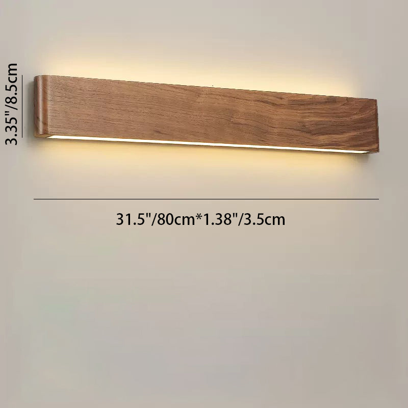 Modern Minimalist LED Wall Sconce - Rectangle Wood & Aluminum Lamp for Bedroom