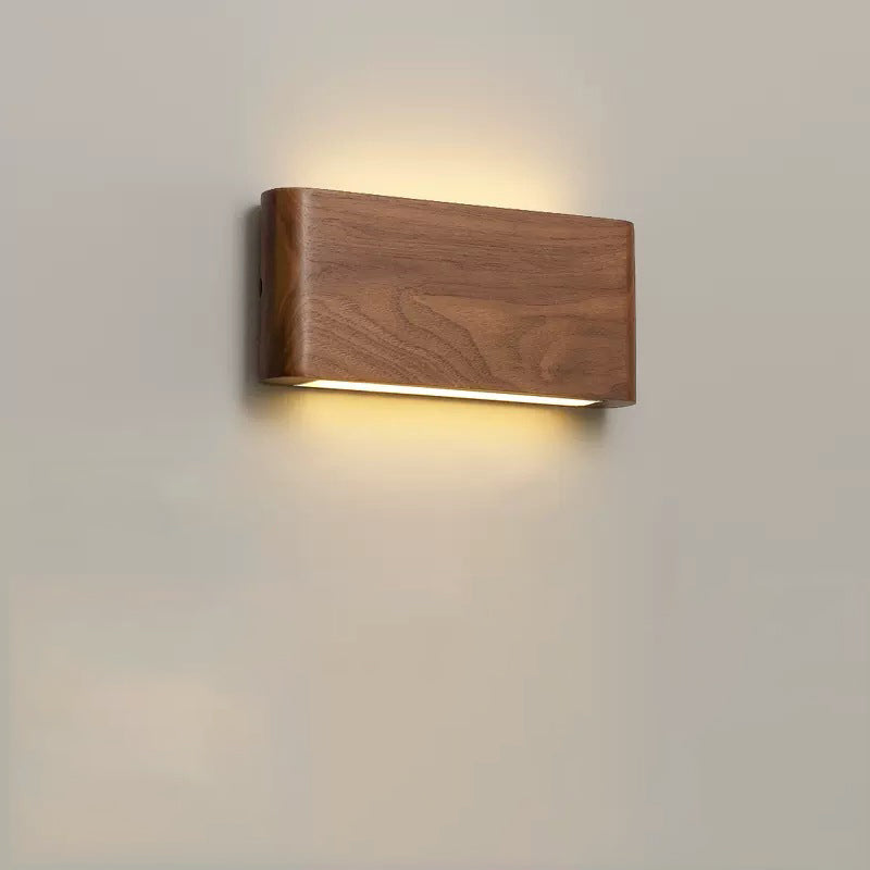 Modern Minimalist LED Wall Sconce - Rectangle Wood & Aluminum Lamp for Bedroom