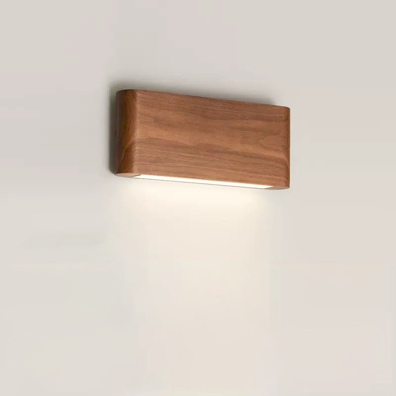 Modern Minimalist LED Wall Sconce - Rectangle Wood & Aluminum Lamp for Bedroom