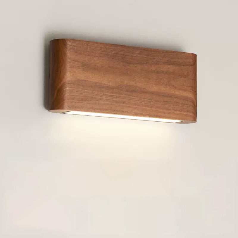 Modern Minimalist LED Wall Sconce - Rectangle Wood & Aluminum Lamp for Bedroom