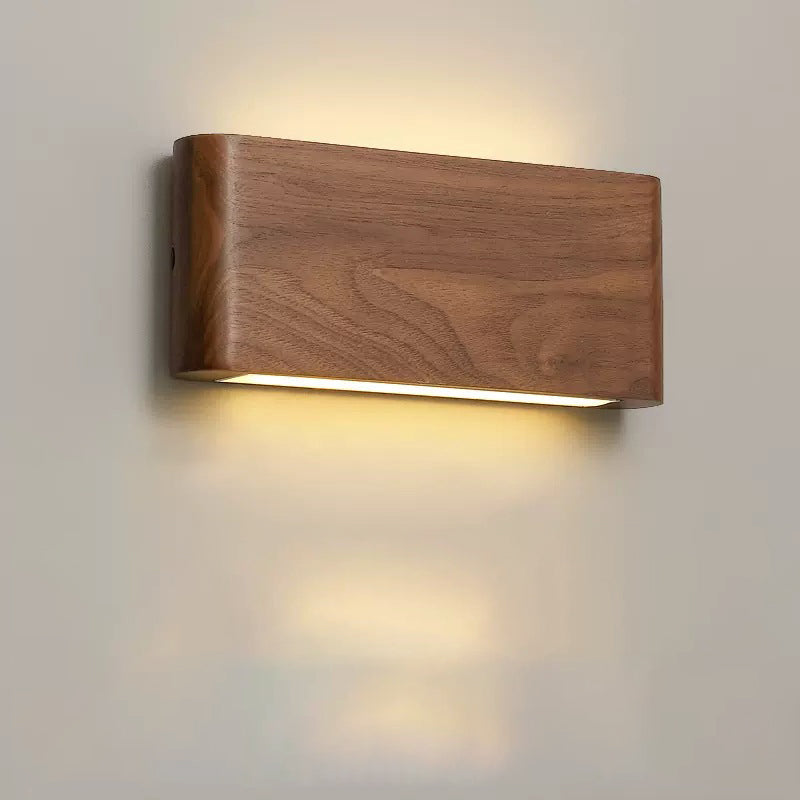 Modern Minimalist LED Wall Sconce - Rectangle Wood & Aluminum Lamp for Bedroom