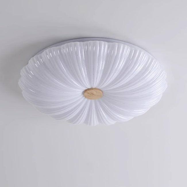 Modern Minimalist Round Flower Stripe Acrylic Shade Wood LED Flush Mount Ceiling Light