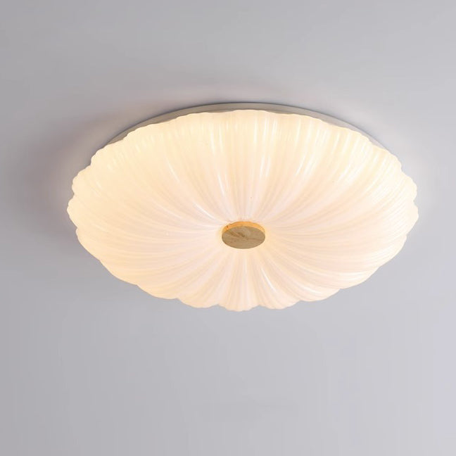 Modern Minimalist Round Flower Stripe Acrylic Shade Wood LED Flush Mount Ceiling Light
