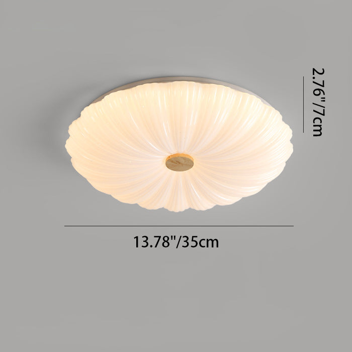 Modern Minimalist Round Flower Stripe Acrylic Shade Wood LED Flush Mount Ceiling Light