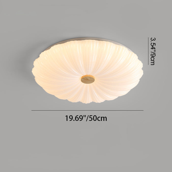 Modern Minimalist Round Flower Stripe Acrylic Shade Wood LED Flush Mount Ceiling Light