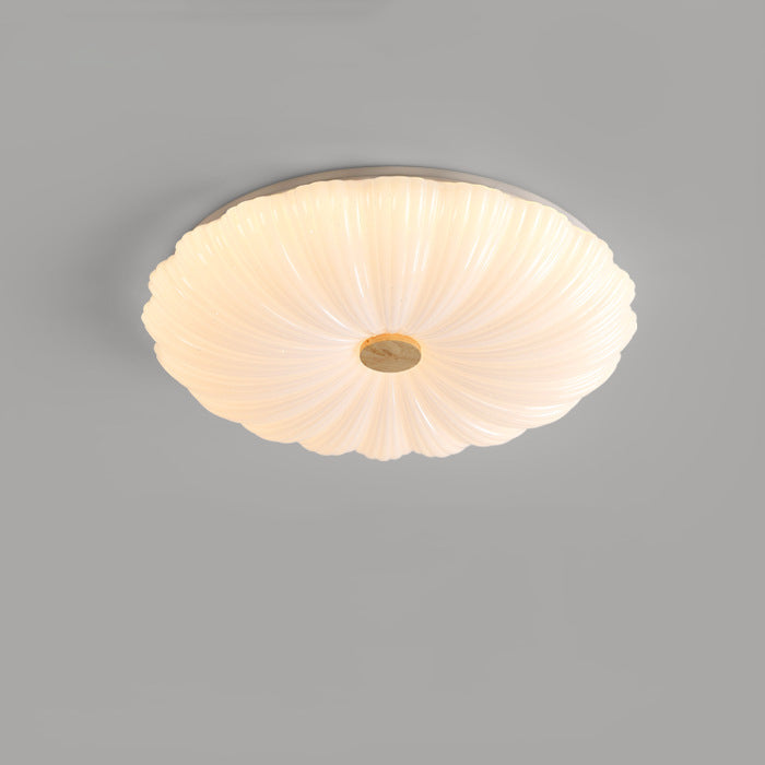 Modern Minimalist Round Flower Stripe Acrylic Shade Wood LED Flush Mount Ceiling Light