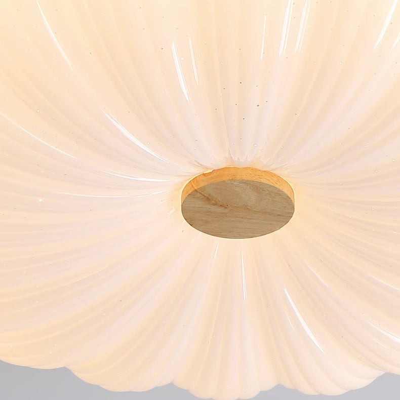 Modern Minimalist Round Flower Stripe Acrylic Shade Wood LED Flush Mount Ceiling Light