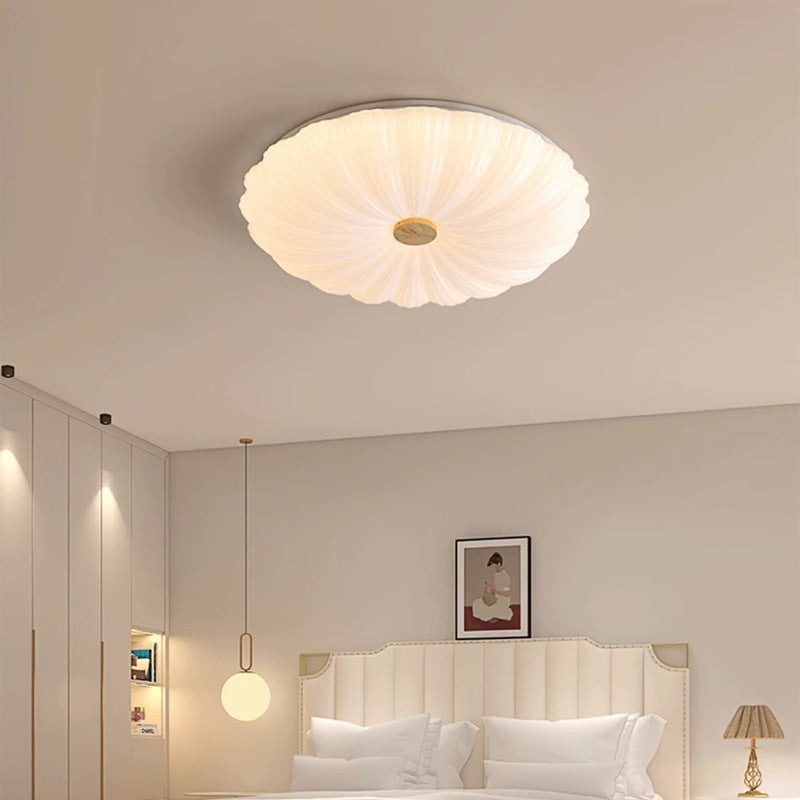Modern Minimalist Round Flower Stripe Acrylic Shade Wood LED Flush Mount Ceiling Light