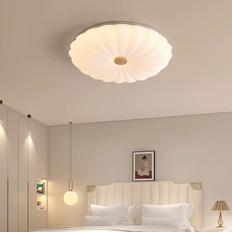 Modern Minimalist Round Flower Stripe Acrylic Shade Wood LED Flush Mount Ceiling Light