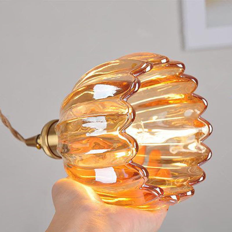 Contemporary Nordic Round Flower Glass Shade Pendant Light - Iron Brass 1-Light for Living Room