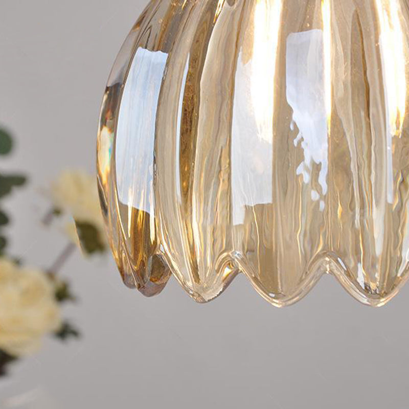 Contemporary Nordic Round Flower Glass Shade Pendant Light - Iron Brass 1-Light for Living Room
