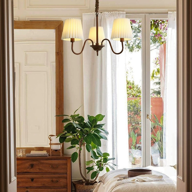 Rustic Branch Curved Rod Candelabra Chandelier - Iron Frame with Fabric Shade, 3/6/8/10 Light Options for Living Room Decor