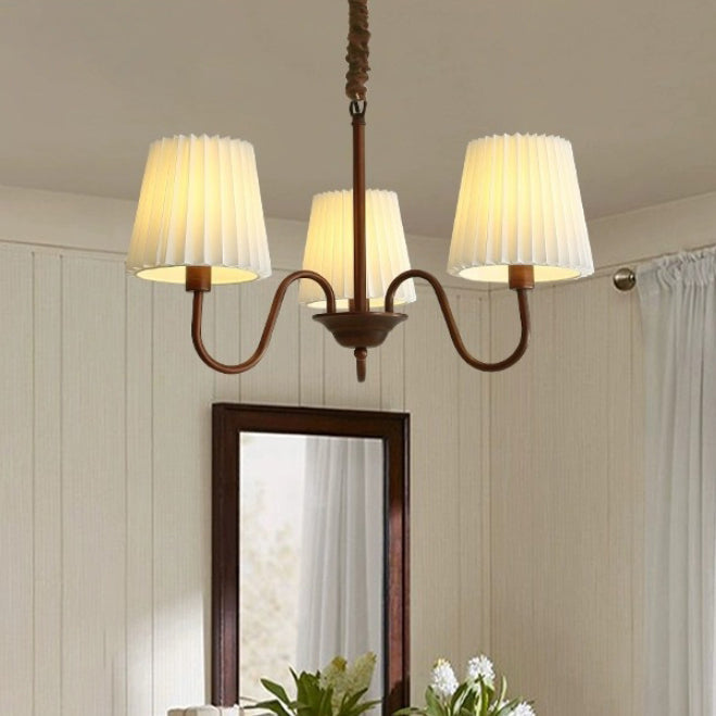 Rustic Branch Curved Rod Candelabra Chandelier - Iron Frame with Fabric Shade, 3/6/8/10 Light Options for Living Room Decor