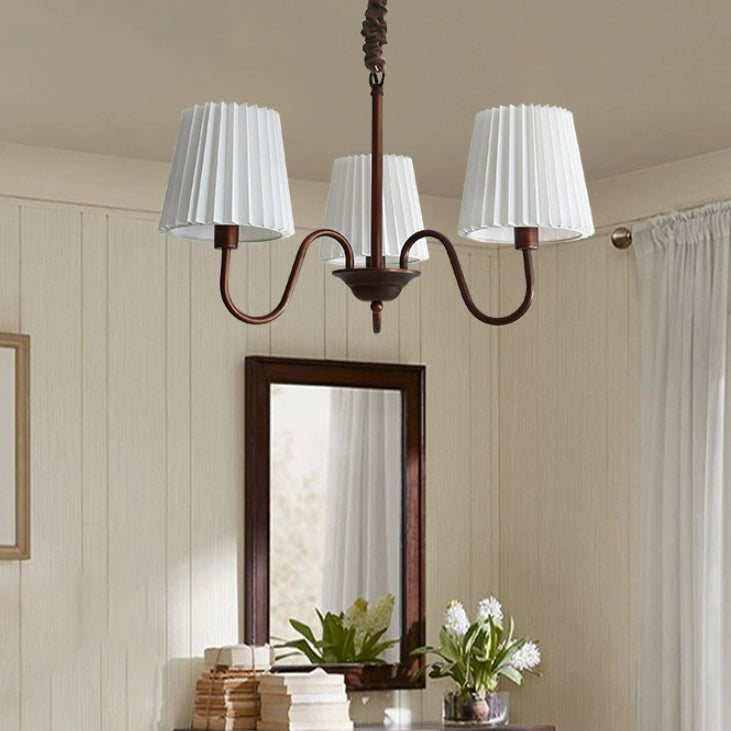 Rustic Branch Curved Rod Candelabra Chandelier - Iron Frame with Fabric Shade, 3/6/8/10 Light Options for Living Room Decor