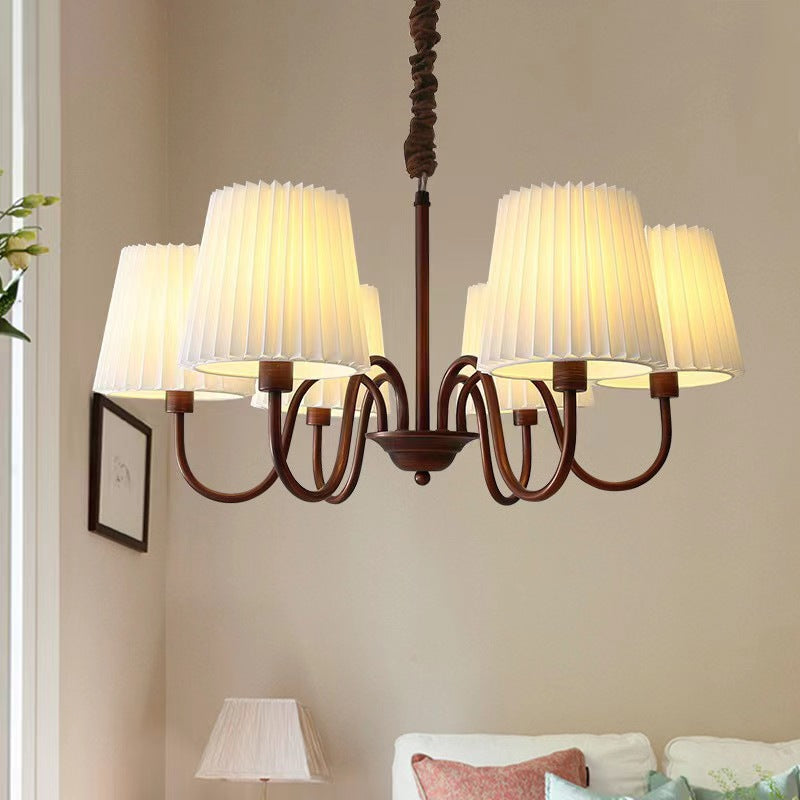 Rustic Branch Curved Rod Candelabra Chandelier - Iron Frame with Fabric Shade, 3/6/8/10 Light Options for Living Room Decor