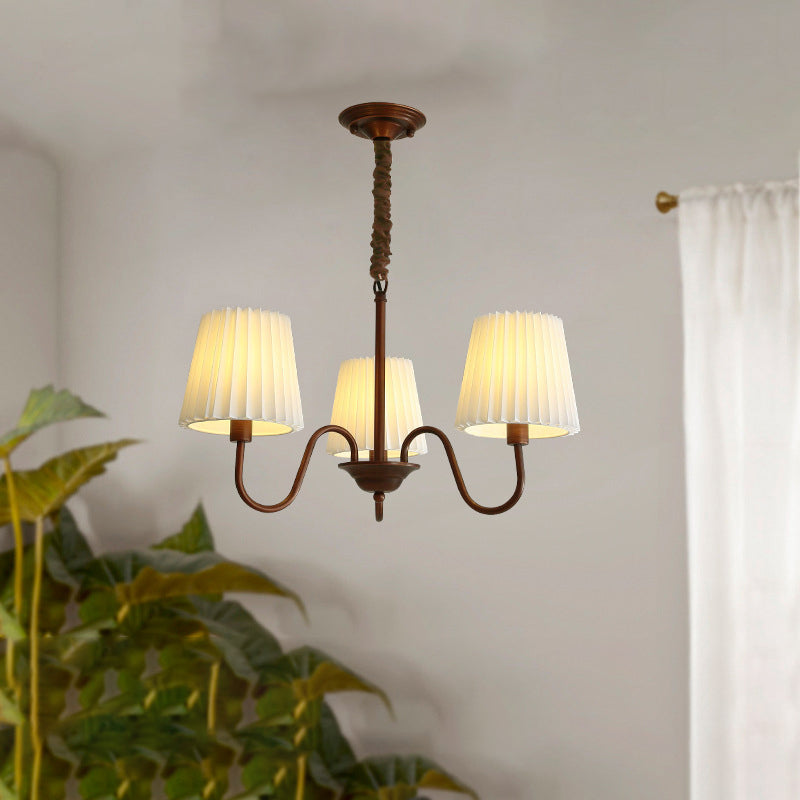 Rustic Branch Curved Rod Candelabra Chandelier - Iron Frame with Fabric Shade, 3/6/8/10 Light Options for Living Room Decor