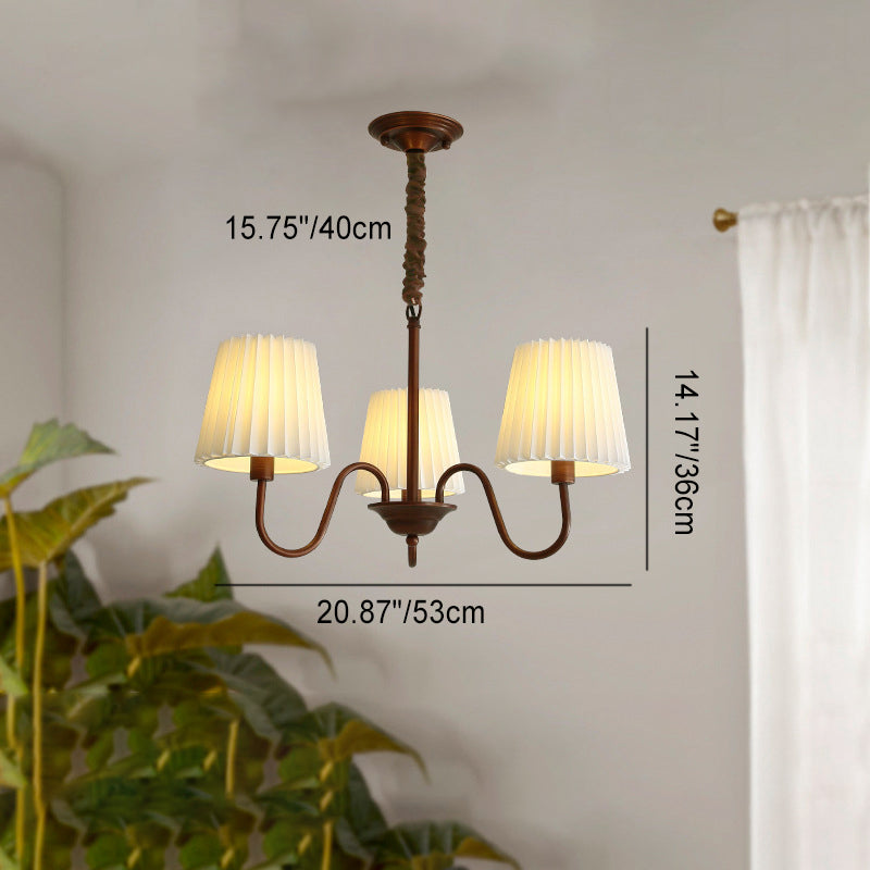 Rustic Branch Curved Rod Candelabra Chandelier - Iron Frame with Fabric Shade, 3/6/8/10 Light Options for Living Room Decor