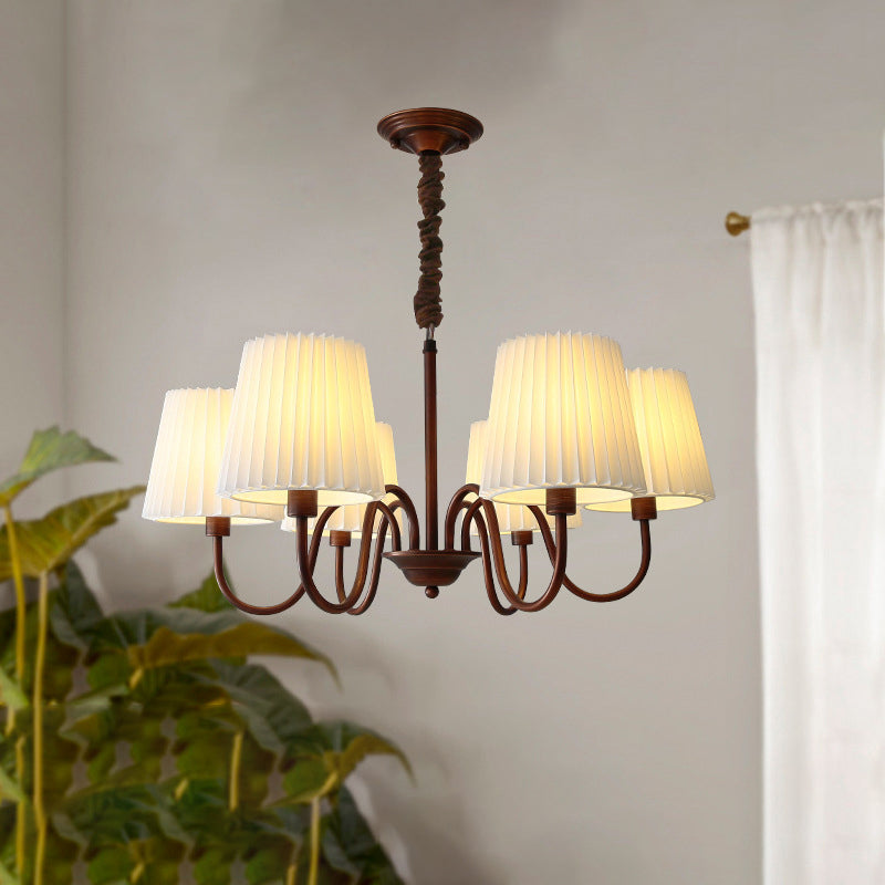 Rustic Branch Curved Rod Candelabra Chandelier - Iron Frame with Fabric Shade, 3/6/8/10 Light Options for Living Room Decor