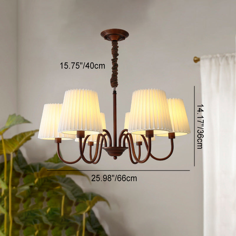 Rustic Branch Curved Rod Candelabra Chandelier - Iron Frame with Fabric Shade, 3/6/8/10 Light Options for Living Room Decor