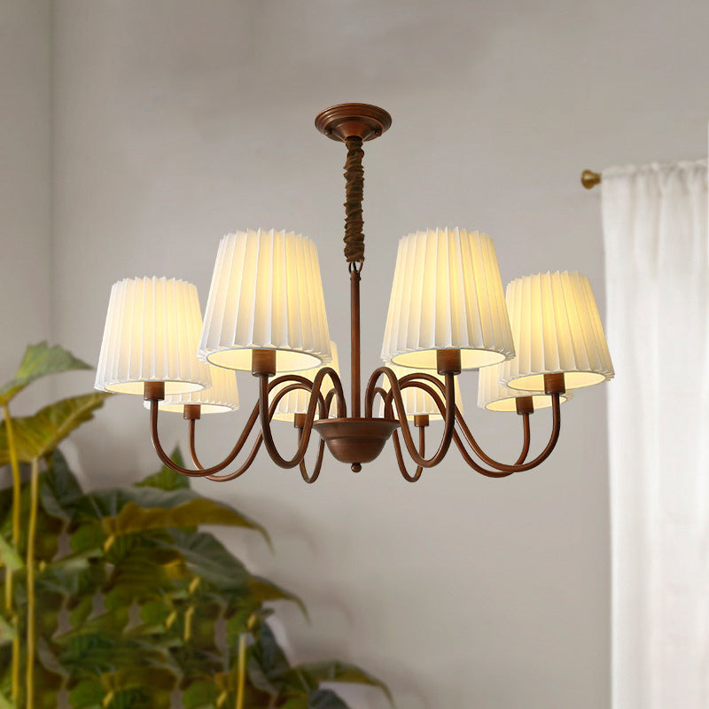 Rustic Branch Curved Rod Candelabra Chandelier - Iron Frame with Fabric Shade, 3/6/8/10 Light Options for Living Room Decor