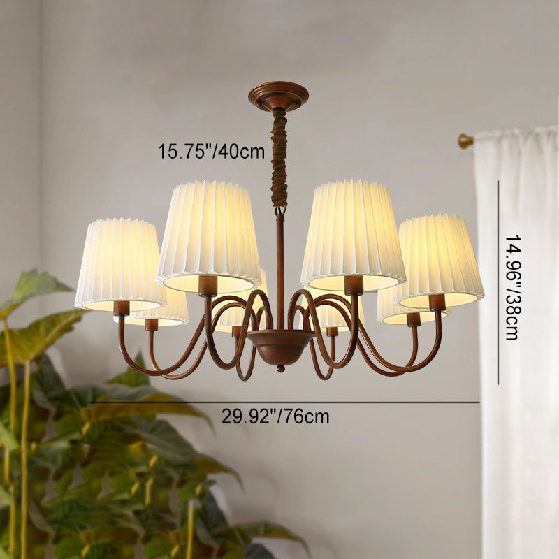 Rustic Branch Curved Rod Candelabra Chandelier - Iron Frame with Fabric Shade, 3/6/8/10 Light Options for Living Room Decor