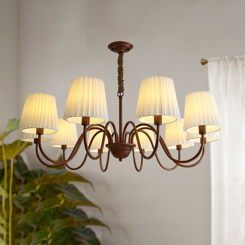 Rustic Branch Curved Rod Candelabra Chandelier - Iron Frame with Fabric Shade, 3/6/8/10 Light Options for Living Room Decor