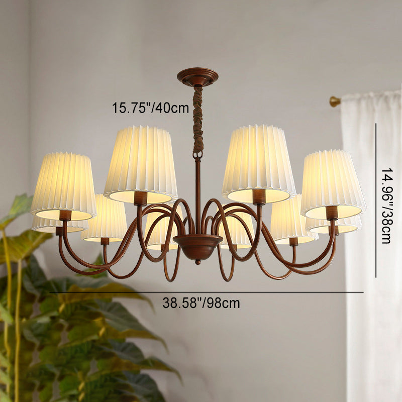 Rustic Branch Curved Rod Candelabra Chandelier - Iron Frame with Fabric Shade, 3/6/8/10 Light Options for Living Room Decor