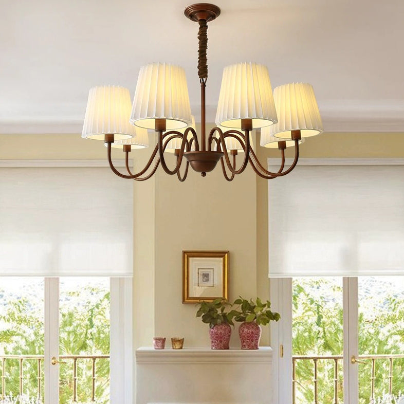 Rustic Branch Curved Rod Candelabra Chandelier - Iron Frame with Fabric Shade, 3/6/8/10 Light Options for Living Room Decor