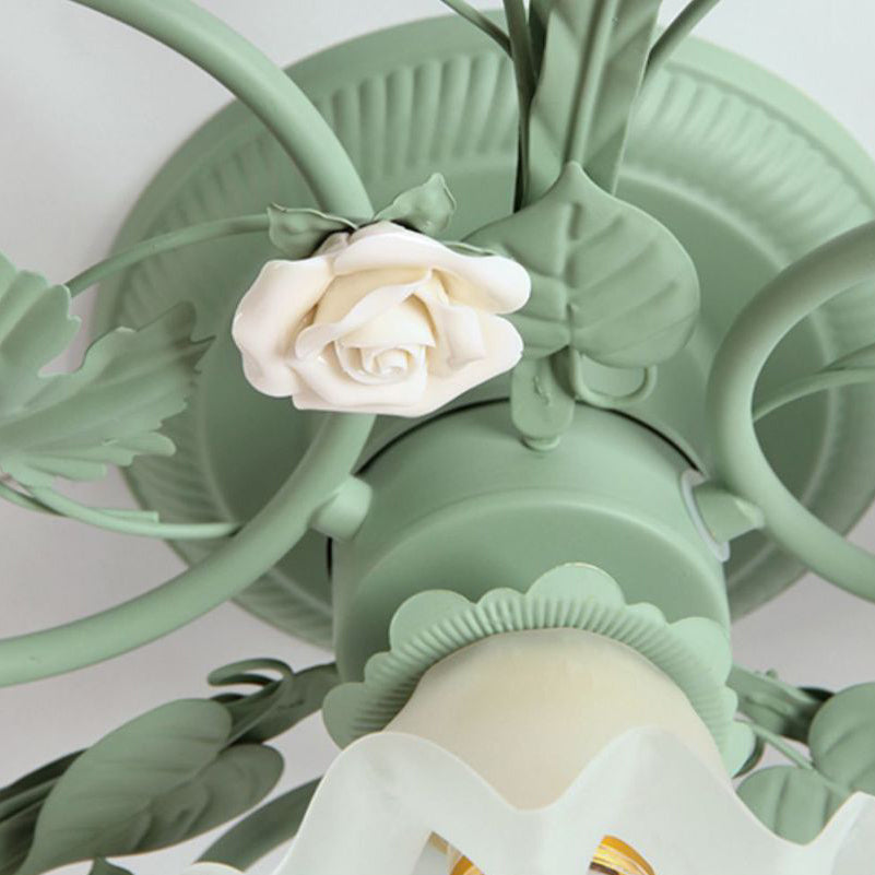 Traditional French Bellflower Leaf Semi-Flush Mount Light - 1-Light Ceramic Glass Shade for Living Room