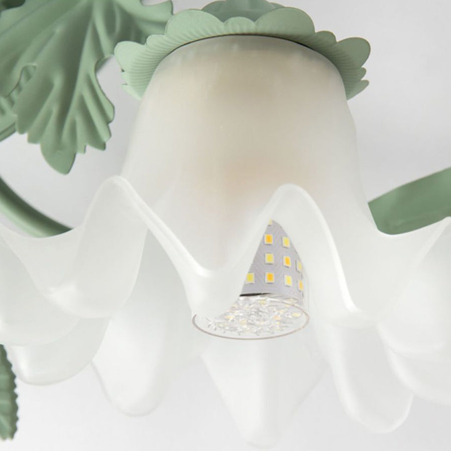 Traditional French Bellflower Leaf Semi-Flush Mount Light - 1-Light Ceramic Glass Shade for Living Room