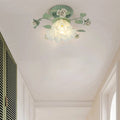 Traditional French Bellflower Leaf Semi-Flush Mount Light - 1-Light Ceramic Glass Shade for Living Room