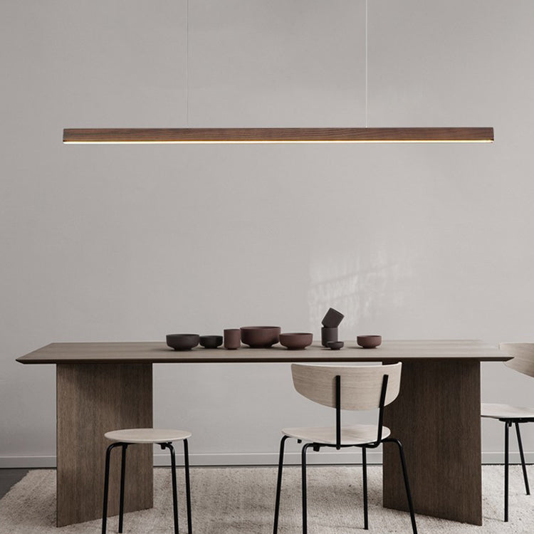 Traditional Japanese Rectangular Wood Aluminum LED Chandelier for Dining Room