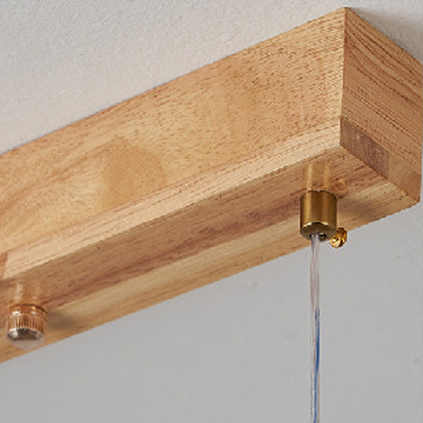 Traditional Japanese Rectangular Wood Aluminum LED Chandelier for Dining Room