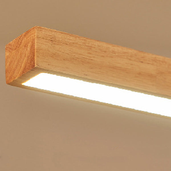 Traditional Japanese Rectangular Wood Aluminum LED Chandelier for Dining Room