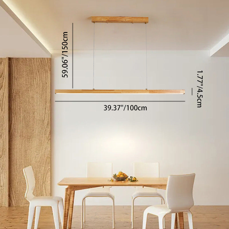Traditional Japanese Rectangular Wood Aluminum LED Chandelier for Dining Room