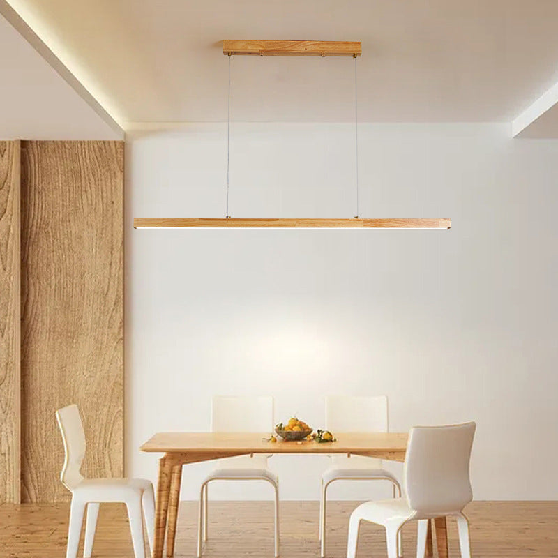Traditional Japanese Rectangular Wood Aluminum LED Chandelier for Dining Room