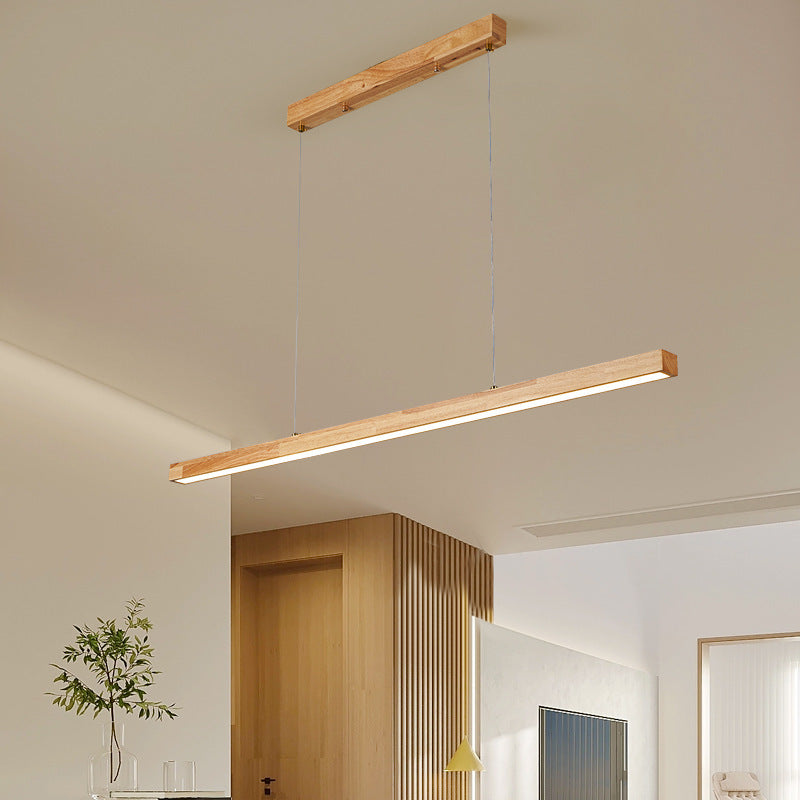 Traditional Japanese Rectangular Wood Aluminum LED Chandelier for Dining Room