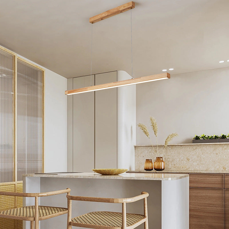 Traditional Japanese Rectangular Wood Aluminum LED Chandelier for Dining Room