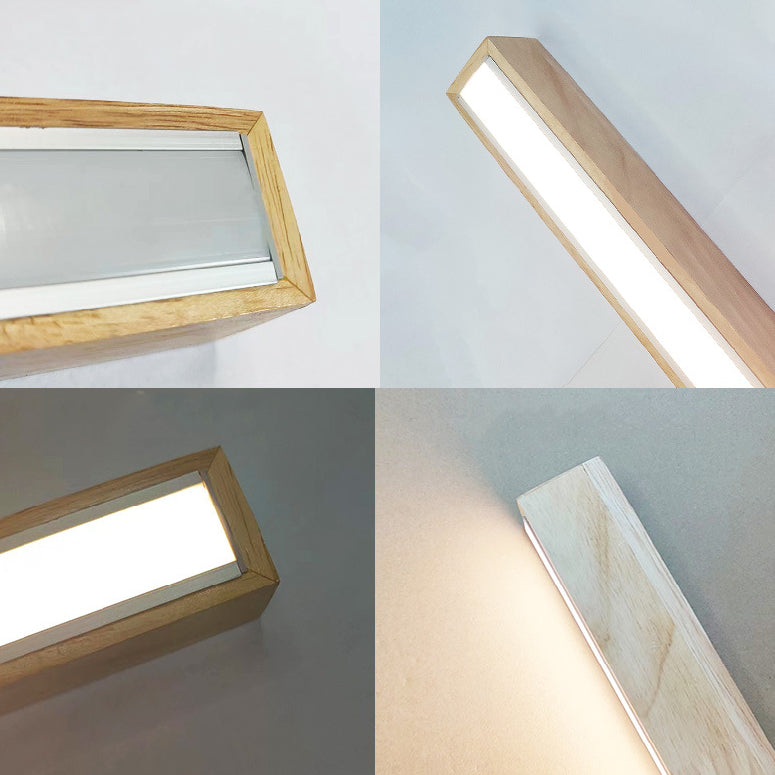 Traditional Japanese Rectangular Wood Aluminum LED Chandelier for Dining Room