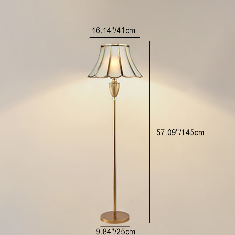 Traditional European Round Lace Copper Glass Floor Lamp - Elegant 1-Light Design for Living Room Décor, Vintage Style Lighting, Home Interior Accent, Unique Table Lamp, Warm Ambient Glow.