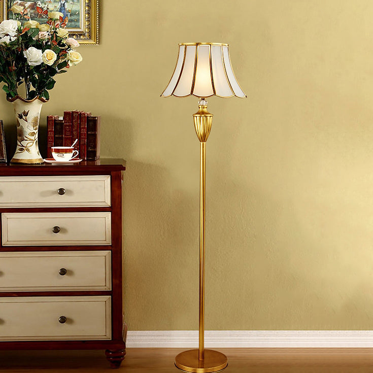 Traditional European Round Lace Copper Glass Floor Lamp - Elegant 1-Light Design for Living Room Décor, Vintage Style Lighting, Home Interior Accent, Unique Table Lamp, Warm Ambient Glow.