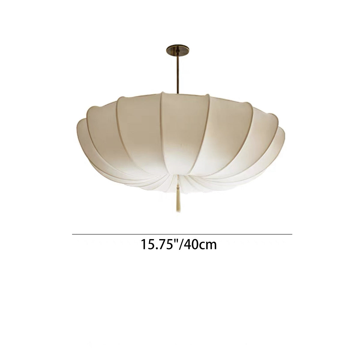 Traditional Japanese Round Iron Frame Fabric Shade Chandelier - 3/5 Light Living Room Fixture