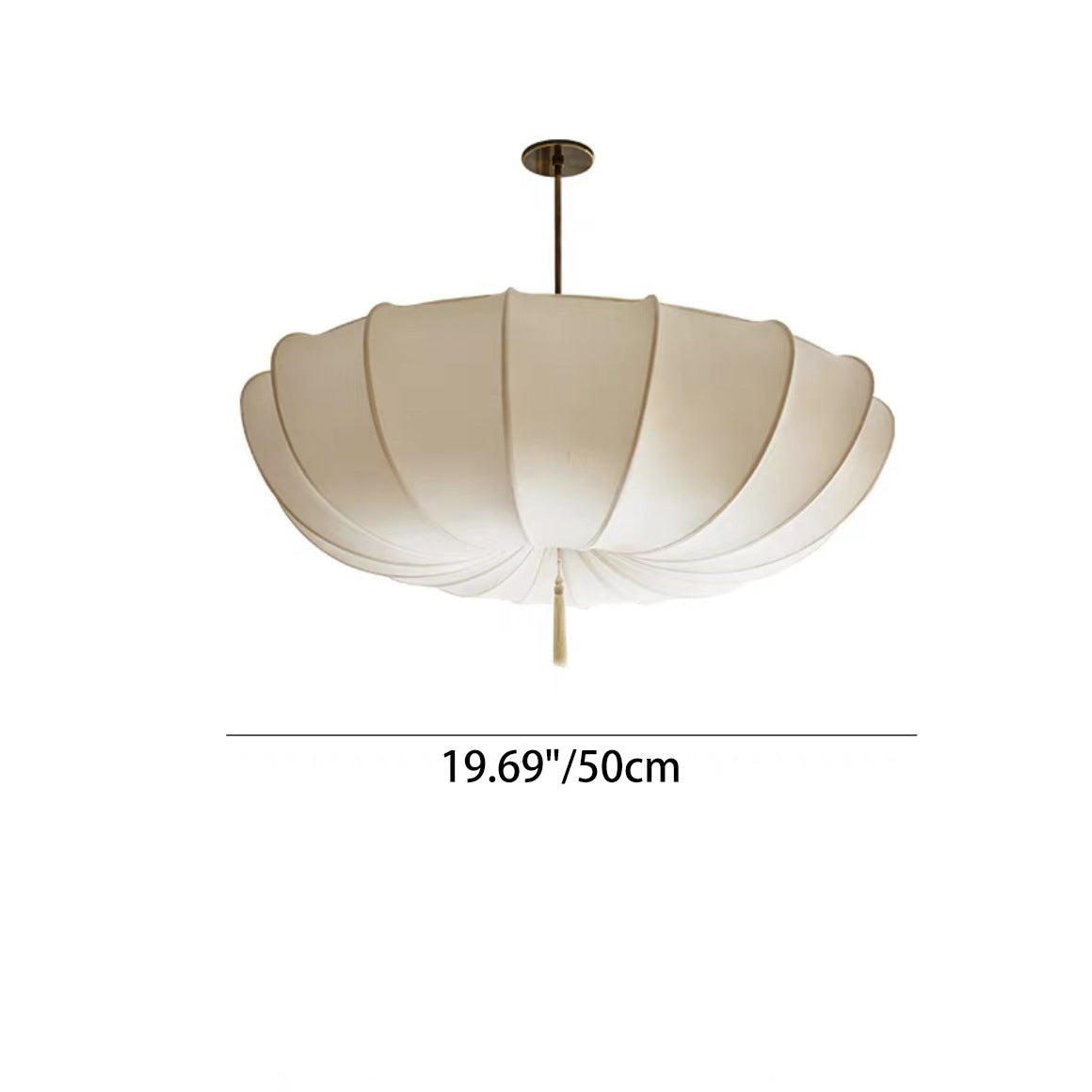 Traditional Japanese Round Iron Frame Fabric Shade Chandelier - 3/5 Light Living Room Fixture