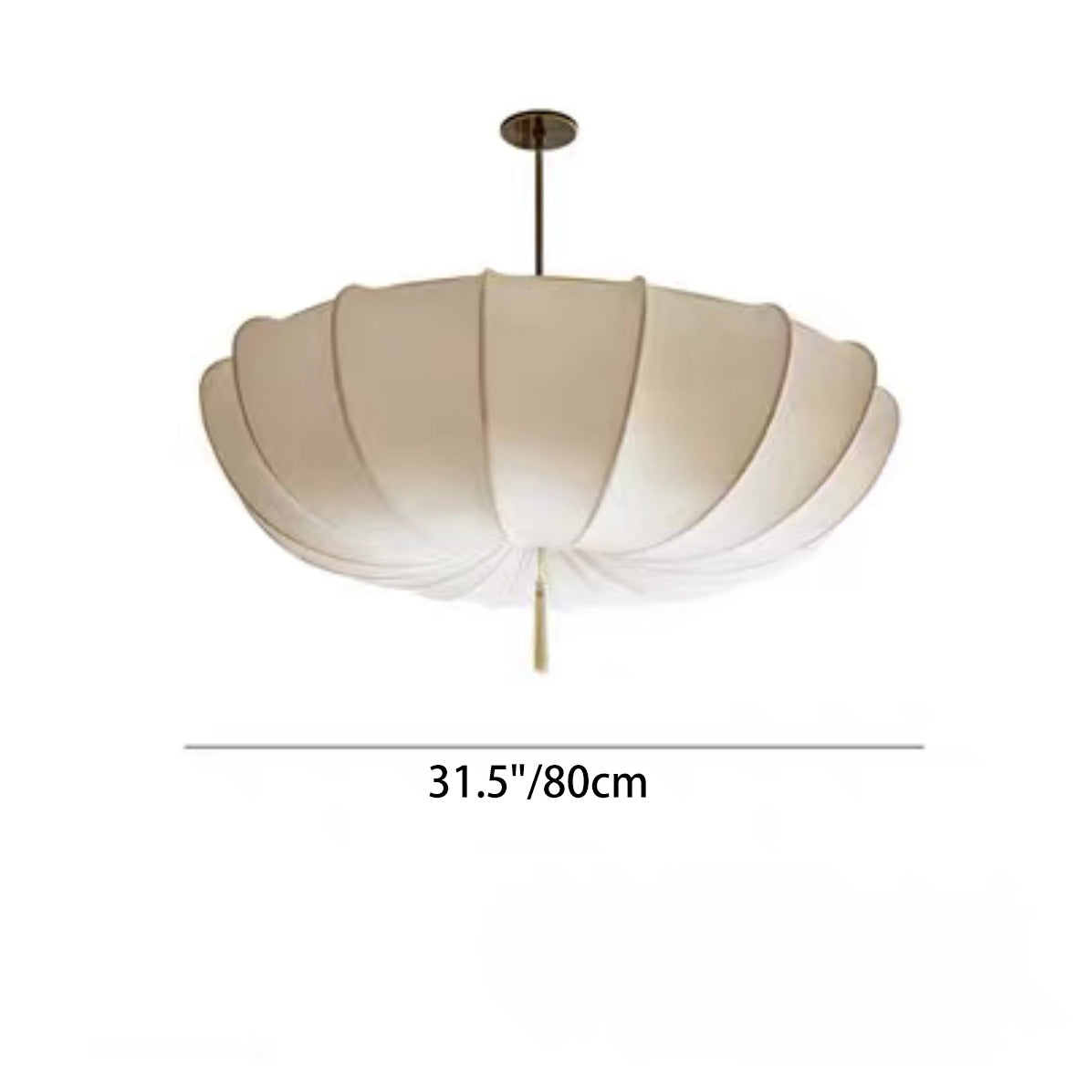 Traditional Japanese Round Iron Frame Fabric Shade Chandelier - 3/5 Light Living Room Fixture